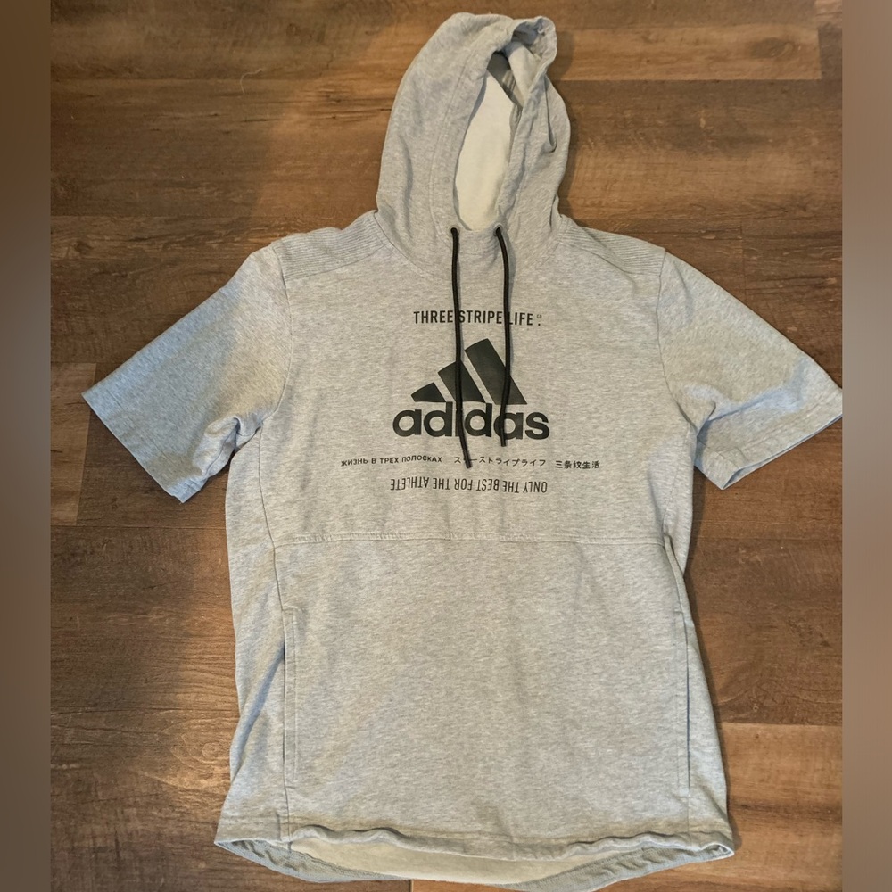 Unisex short sleeve Adidas hoodie.